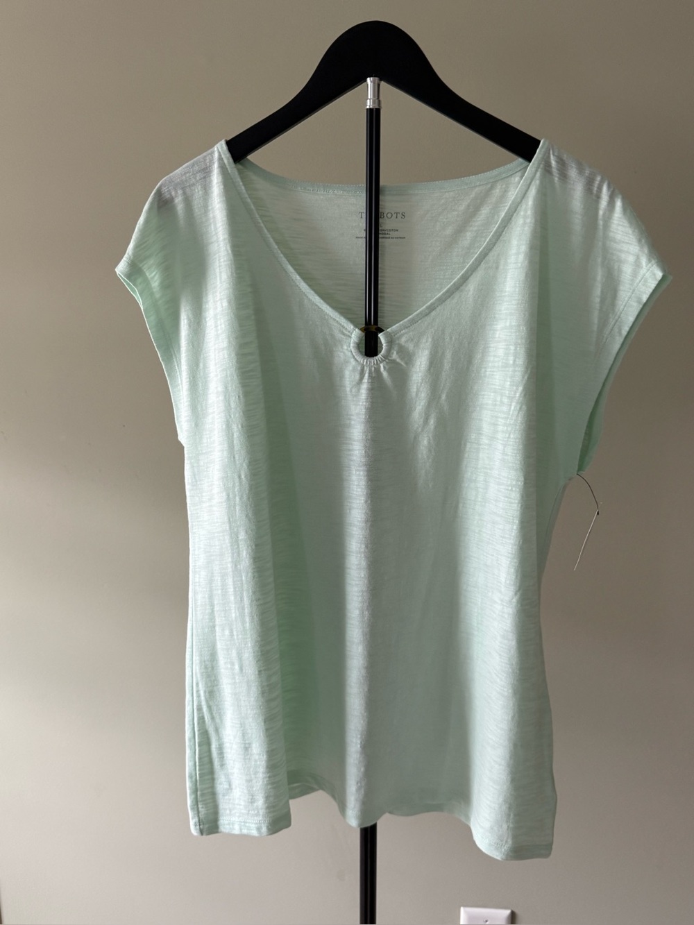 NWT Talbots Mint V-Neck Tee W Ring Detail SZ L (20" P2P)